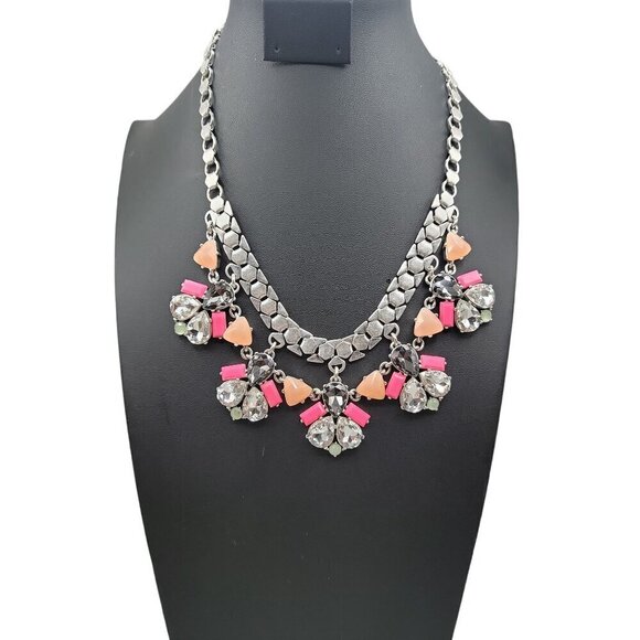Stella & Dot Jewelry - Stella & Dot Callie Statement Necklace 21" Silver Tone Bib Style Rhinestones